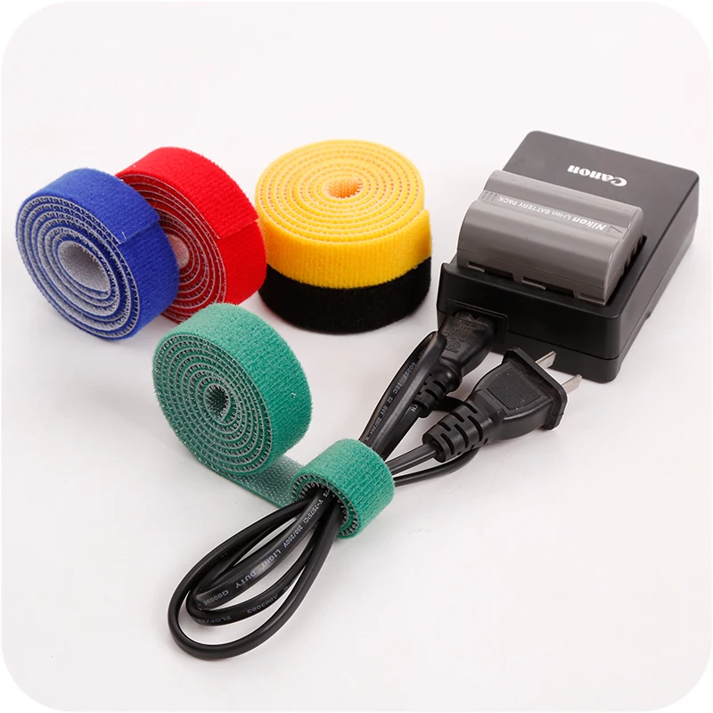 Self-adhesive Black Nylon Cable Winder Ties Wrapped Cord Line Reusable Wire Organizer Management Hook Loop Magic Tape