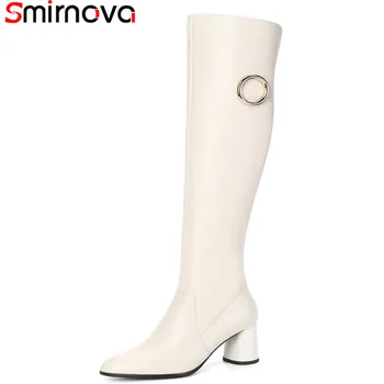 

Smirnova 2018 NEW fashion over the knee high boots with metal decoration genuine leather boots solid classic women winter boots