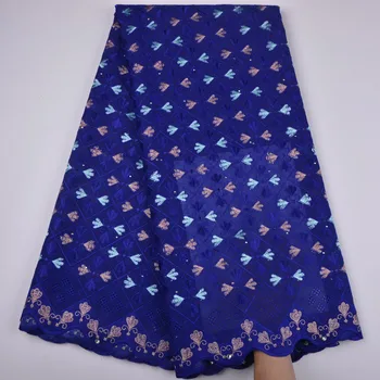 

African Cotton Swiss Voile Lace Fabric High Quality Stones Swiss Voile Lace In Switzerland Cotton African Lace Fabric Blue 1318B