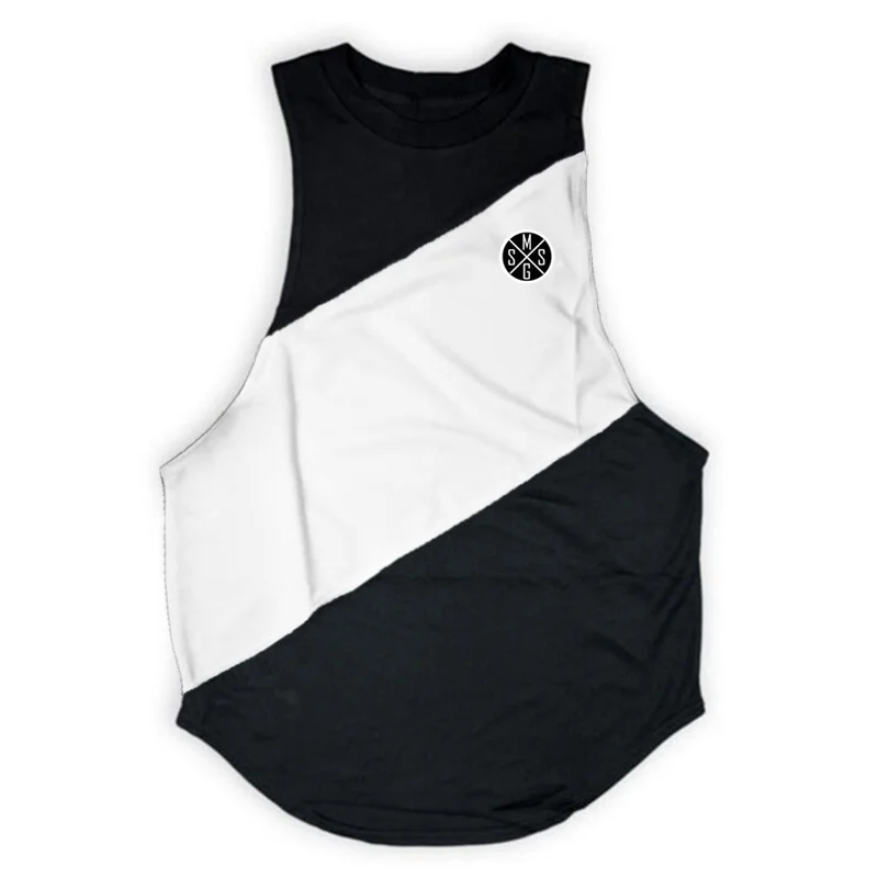 Бодибилдинг Стрингер майка с капюшоном мужская спортивная одежда фитнес мужские жилеты без рукавов хлопковые майки - Цвет: black white vest