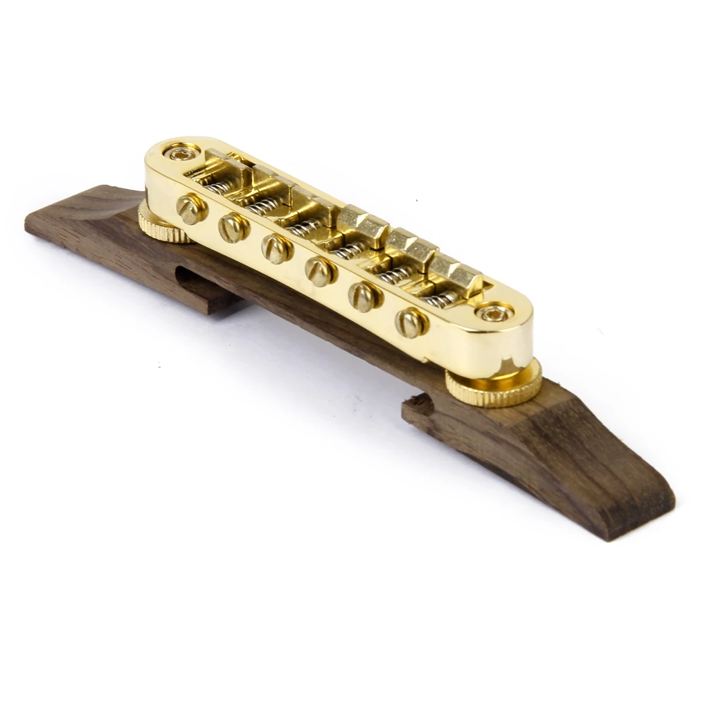 Archtop Jazz Guitar Rosewood Bridge With Golden Roller Saddle Adjustable Jazz Guitar Rosewood Bridge Saddles