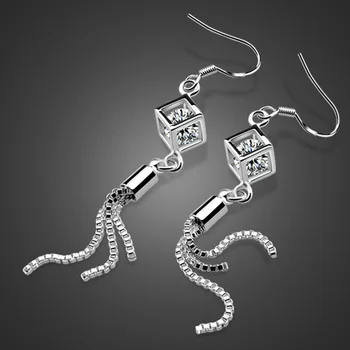 

Fashion long tassel Stud Silver Earring 100% Real 925 Sterling Silver Jewelry High Quality AAA Zircon Double Earrings For Women