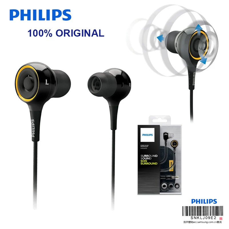 

Professional Philips SHE6000 Earphone Sport Headset In-Ear Running Earpads for xiaomi Galaxy S9 S9Plus Official Certification