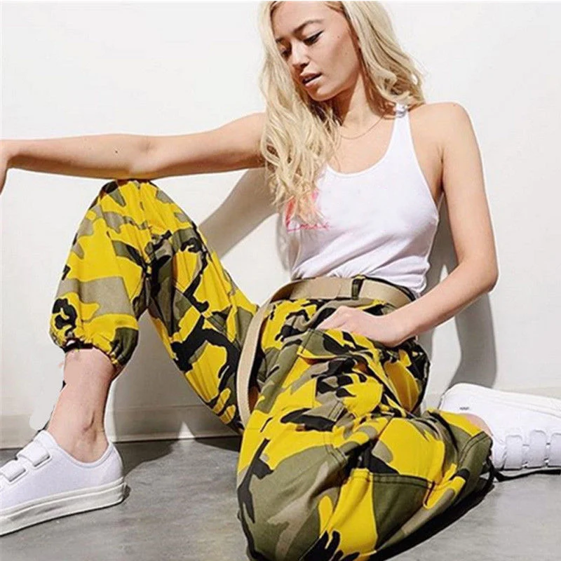 Cheap Orange Camouflage Pants Women Sweatpants Purple Pink Camo Pants Pantalon Femme Trousers Cargo Harem Pantalones Mujer