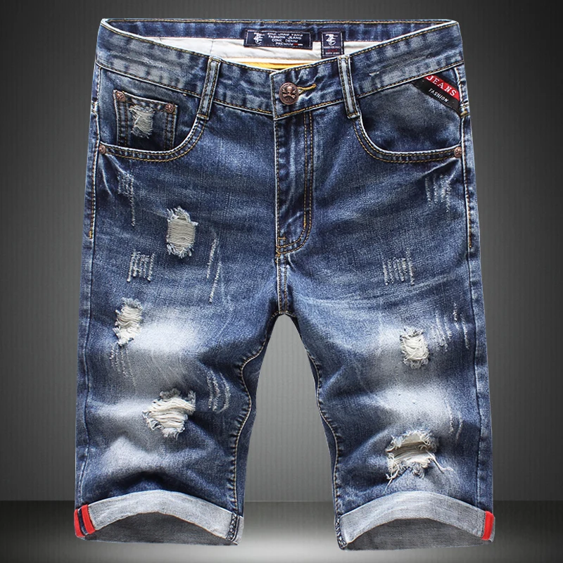 summer 2017 New boutique Men s fashion hole decoration leisure beach jeans shorts breathable Men s