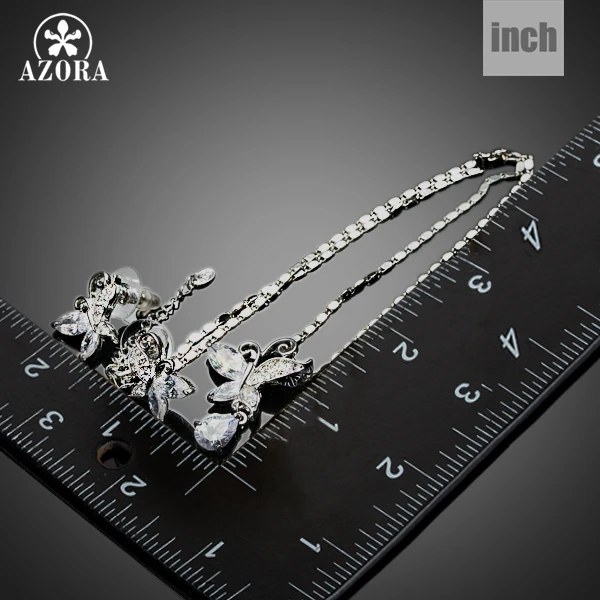 AZORA Cute Butterfly Clear Cubic Zirconia Tear Drop Pendant Necklace and Stud Earrings Jewelry Sets TG0141