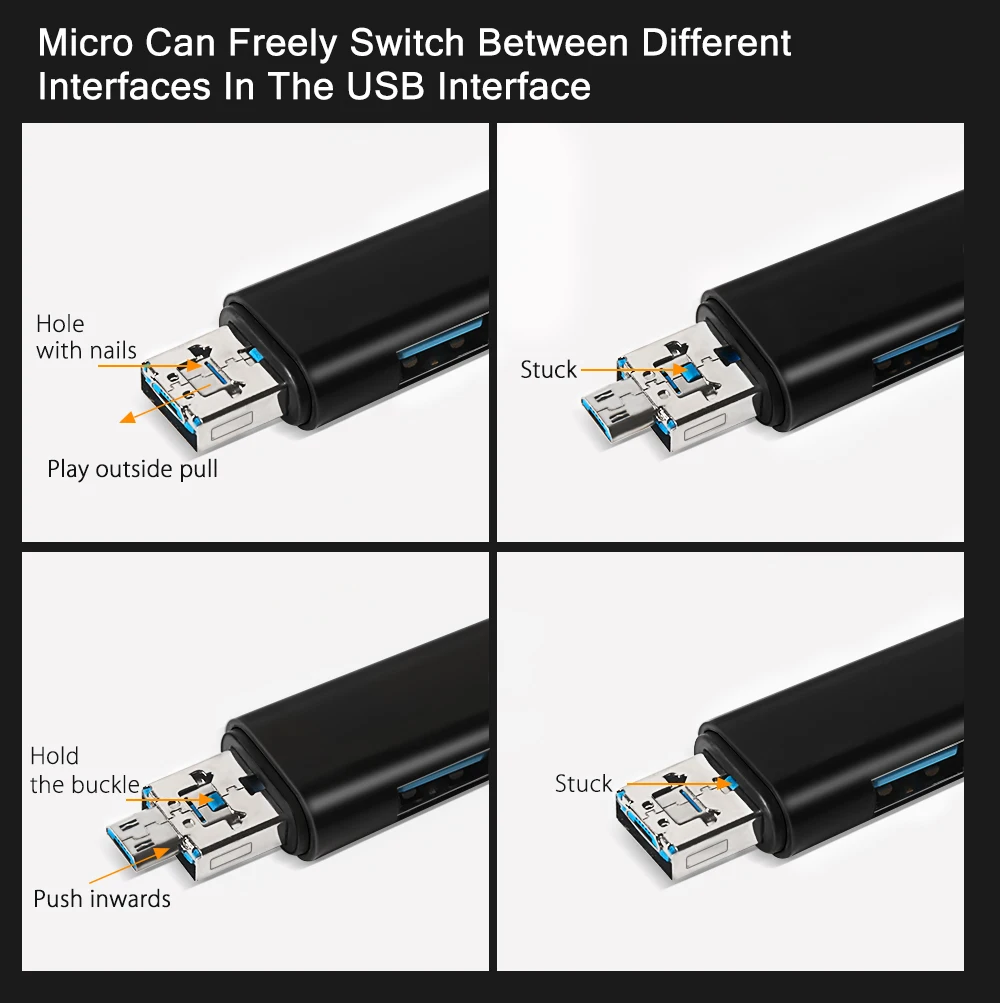 3 в 1 Тип C/Micro USB OTG карта адаптер Тип C/USB/Micro USB SD TF считыватель карт памяти для Andrio PC Mac компьютер скрытый USB