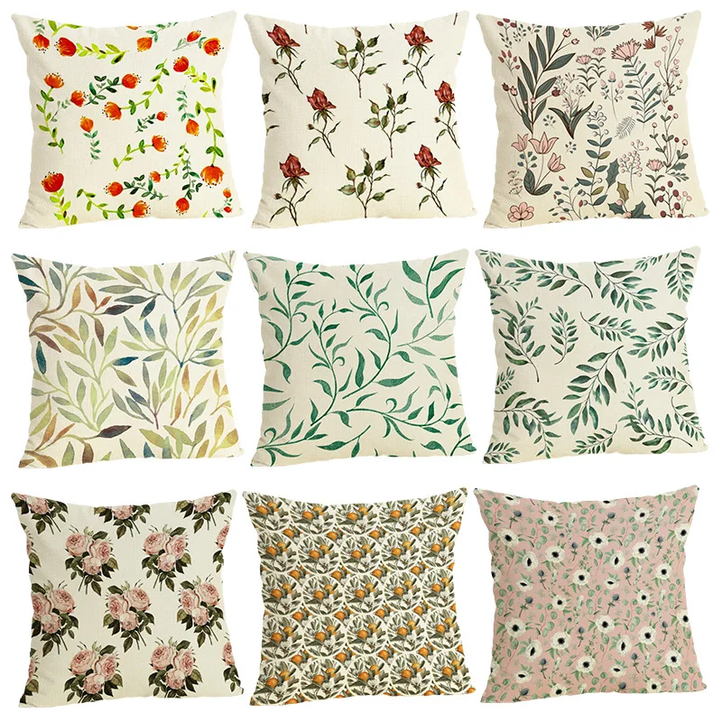 

45cm*45cm Cushion Cover Classic Plant Leaves Design Linen Cotton Pillow Case Home Decorative Pillow Cover