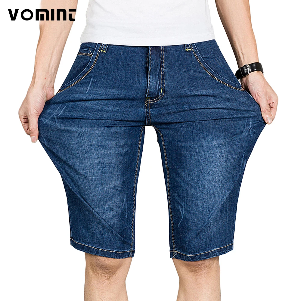 Vomint Summer Mens Casual Business Denim Shorts Slim Knee