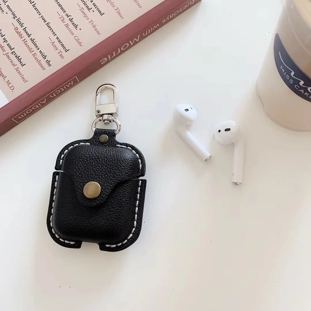 Чехол для AirPods роскошный высококачественный матовый защитный чехол из искусственной кожи Bluetooth беспроводные наушники для Air pods 2 Чехол с крючком - Цвет: Черный