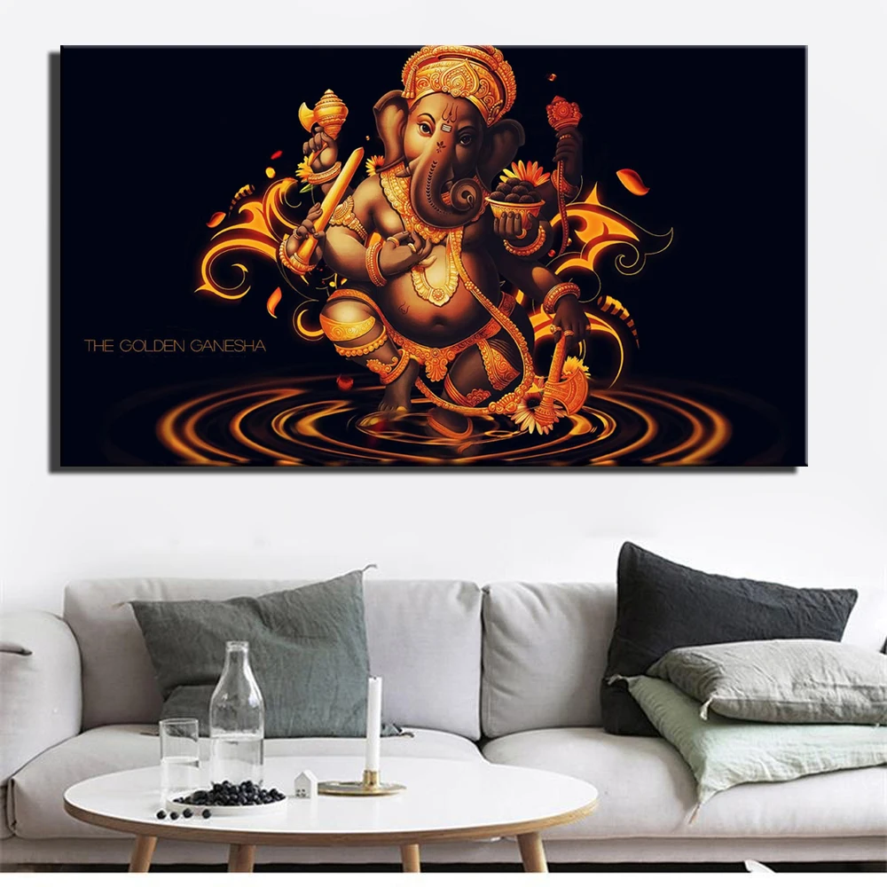 Настенные постеры и принты Golden Ganesha с изображением Властелина индуистского бога