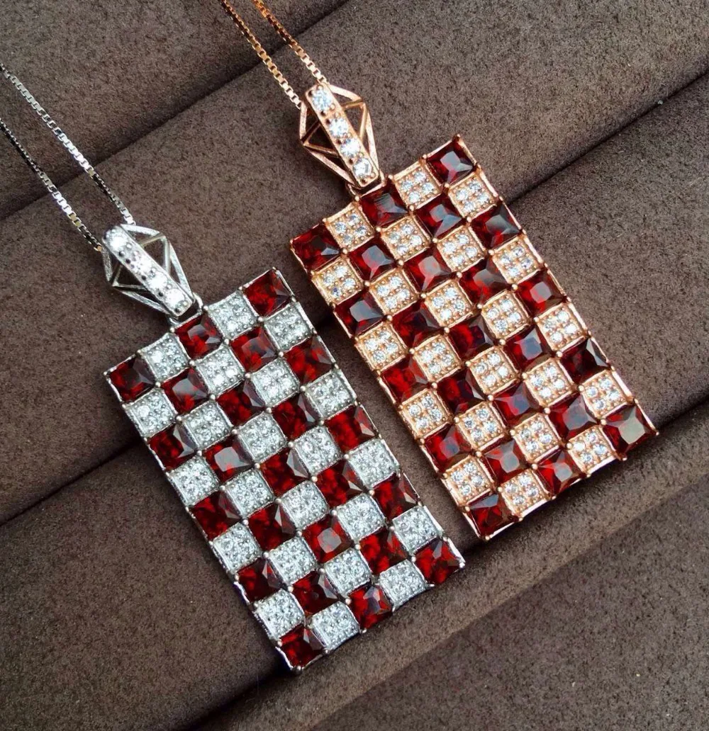 Naturel rouge grenat gem pendentif pierre précieuse naturelle élégant rétro carré pendentif collier
