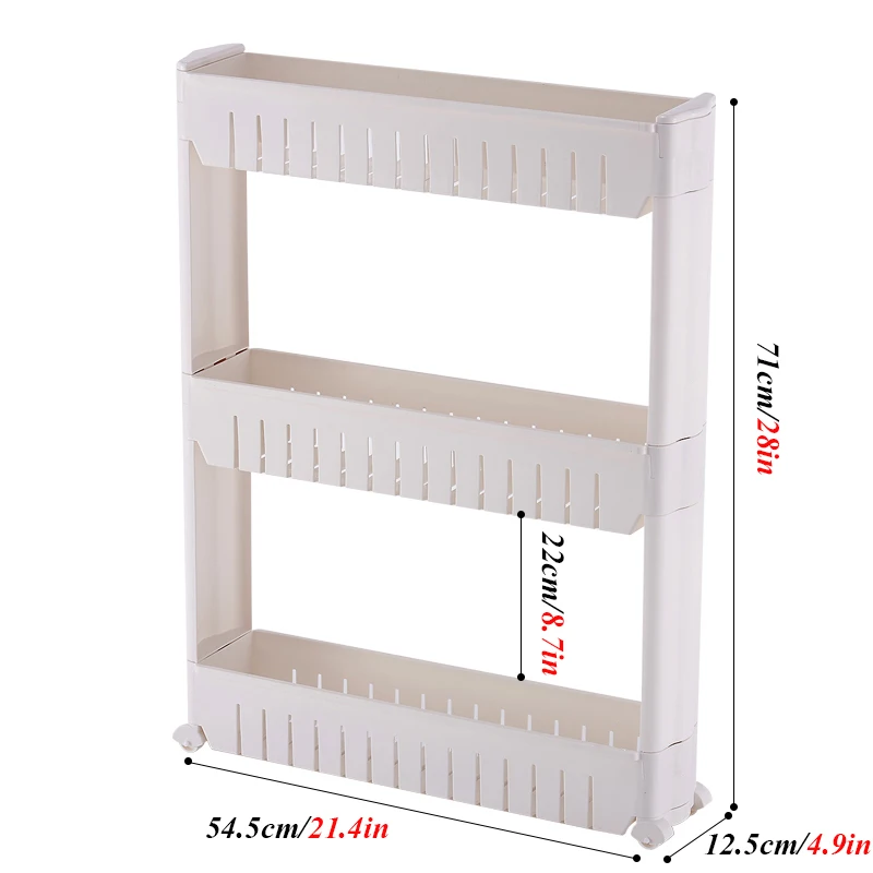 Mobile Shelving Unit Organizer With 3 Layer Shelf Fridge Narrow