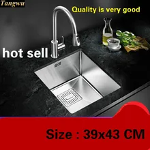 Обычная труба кухня ручная раковина одинарная мойка 304 пищевой нержавеющей стали Мини Горячая 39x43 см