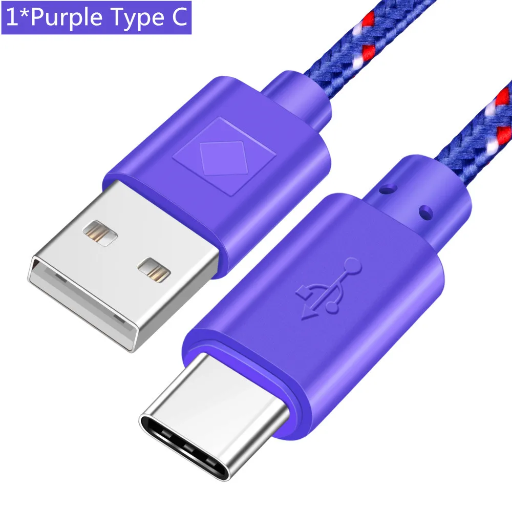 Кабель Micro usb type-C ROMICHW 1 м 2 м 3 м нейлоновый кабель для быстрой зарядки для samsung Xiaomi huawei LG Android Micro usb type-C USB шнур - Цвет: Purple For Type C