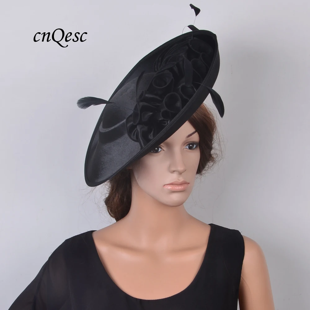 NEW Black church hat Large saucer fascinator sinamay Royal Formal dress