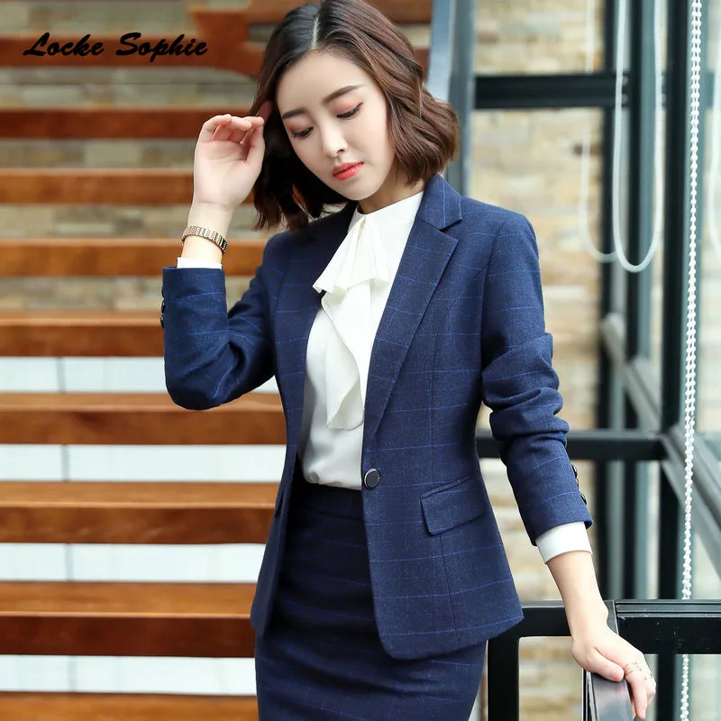 1pcs Womens Plus size Blazers coats 2019 Autumn cotton blend Single button plaid Small Suits jackets ladies Skinny Blazers Suits