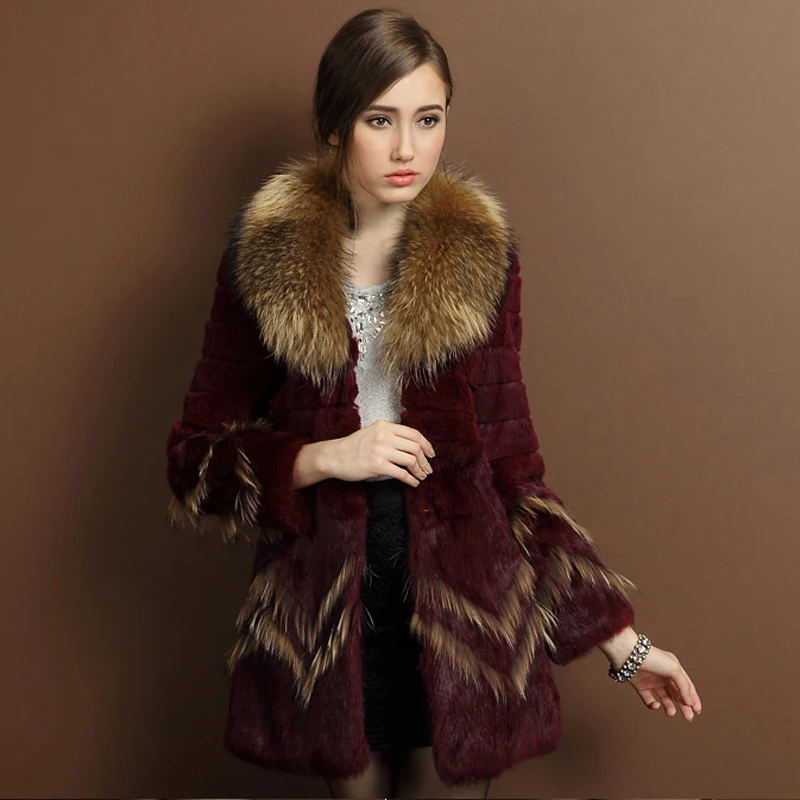 New arrival women real fur jackets and coats winter natural rabbit fur jackets slim fit woman raccoon dog fur collar outerwear