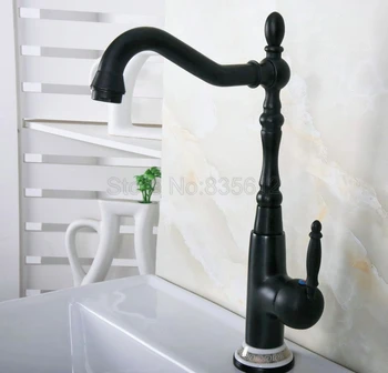 

Kitchen Sink Basin Faucet / Single Handle Single Hole Deck Mounted Black Oil Rubbed Bronze360 Swivel Spout Mixer Taps Wnf653