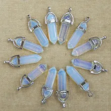 Abalorios de piedra de ópalo de moda, punto de curación Hexagonal, Reiki, colgantes para fabricación de joyas, 12 unids/lote, venta al por mayor