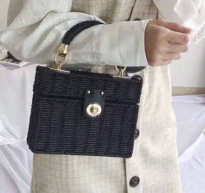 

Handbag box Straw Bags circle Rattan Bag black Beach Women Bohemian Bali Handbag Summer 2018 new market Crossbody Bag