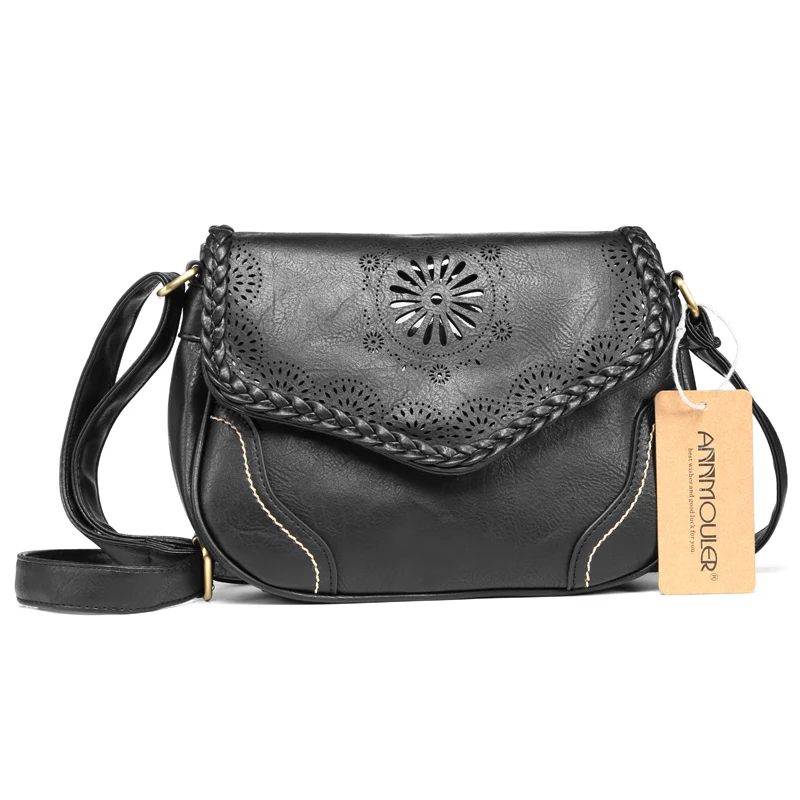 Annmouler брендовая новая сумка через плечо женская сумка-портфель из искусственной кожи открытая сумка через плечо винтажные черные сумки сумка-мессенджер