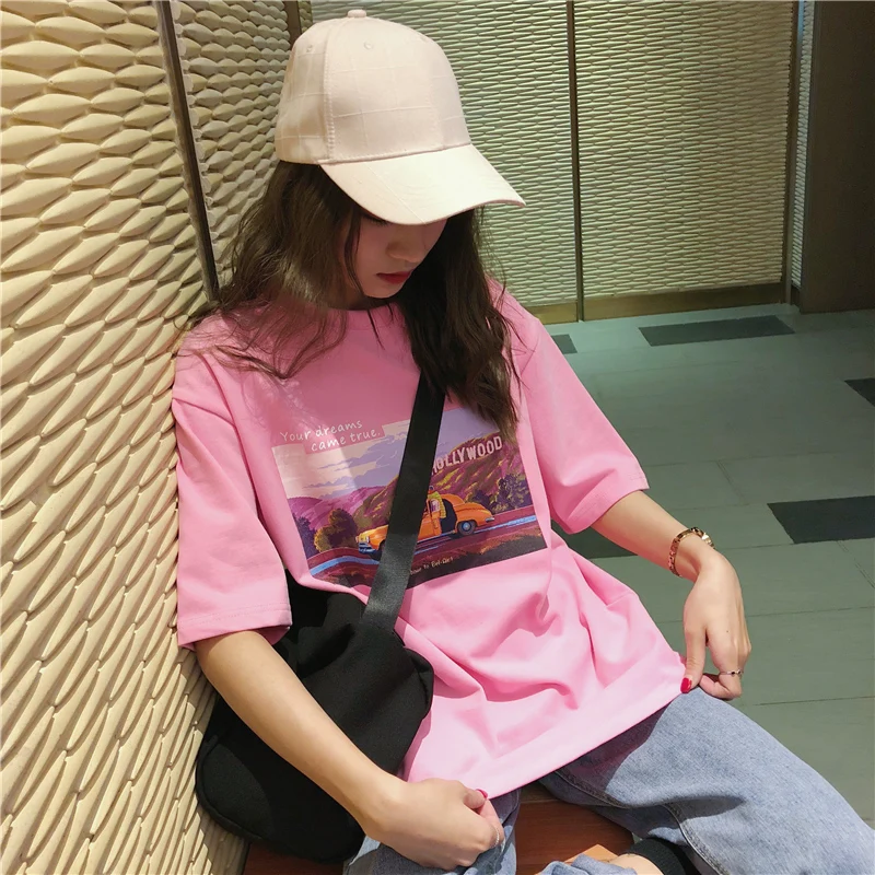 Корейский ulzzang Harajuku, парные топы, хип-хоп, новинка, с буквами, забавные, большие размеры, свободные, с мультяшным принтом, женская, с мультяшным рисунком, Vaporwave, футболка