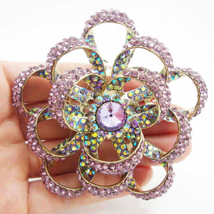 TTjewelry Vintage Style Purple Austria Crystal Rose Flower Pendant Brooch TTjewelry Vintage Style Purple Austria Crystal Rose Flower Pendant Brooch