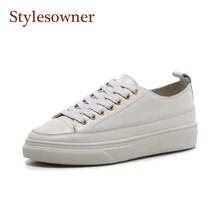 Stylesowner Новое поступление женские белые Мокасины обувь повседневная обувь со шнуровкой на платформе дно из натуральной кожи Sapatos Досуг кроссовки 35-39