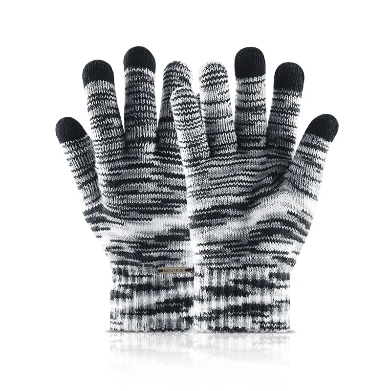 Gradient Knitting Touch Screen Gloves Men Women Warm Wool Mittens Glove New Couples Winter Velvet Thick Gloves Unisex Wholesale