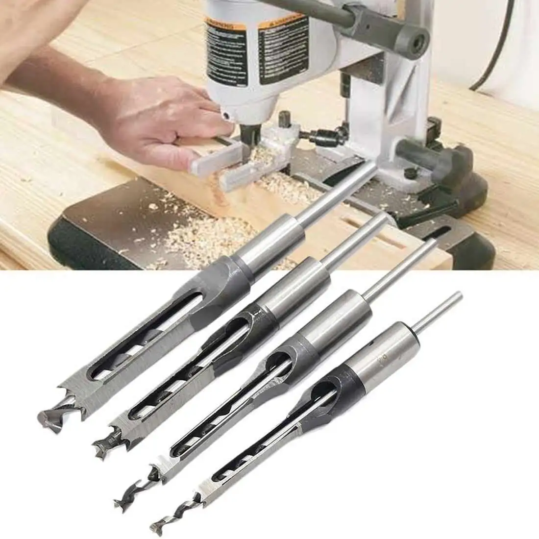  4 pieces / set of hollow square hole hole saw chisel spiral drill woodworking tools square hole dri