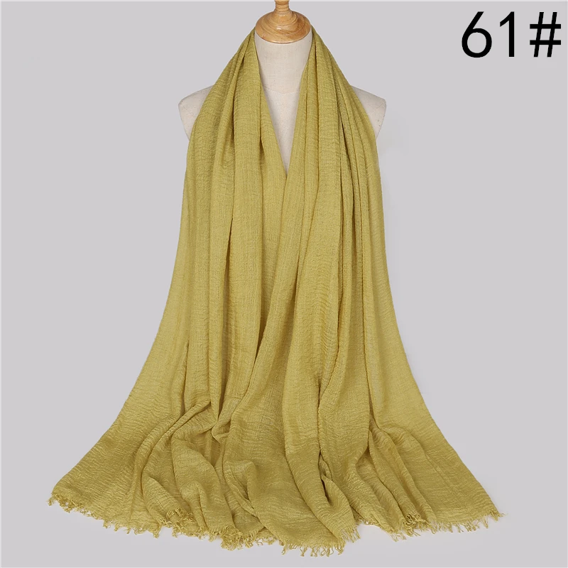 Зимний женский шарф, чистый мягкий хлопок, хиджабы, шарфы для девушек, шали и палантины, Женский пушистый Простой Большой размер, Пашмина бандана - Цвет: 61