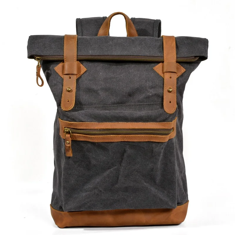 M178 Роскошные винтажные холщовые рюкзаки для мужчин, масло воск, холст, кожа, рюкзак для путешествий, Многофункциональный Водонепроницаемый рюкзак, Ретро сумка - Цвет: Темно-серый