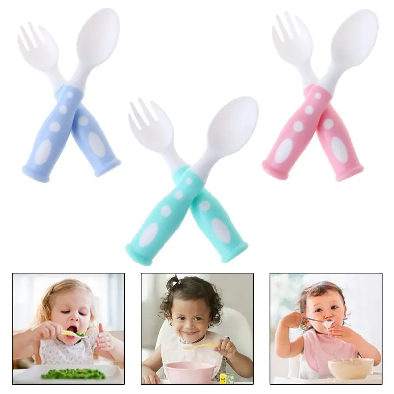 Hot New 1 Set Kids Tableware Spoon Fork Feeding Training Dishes