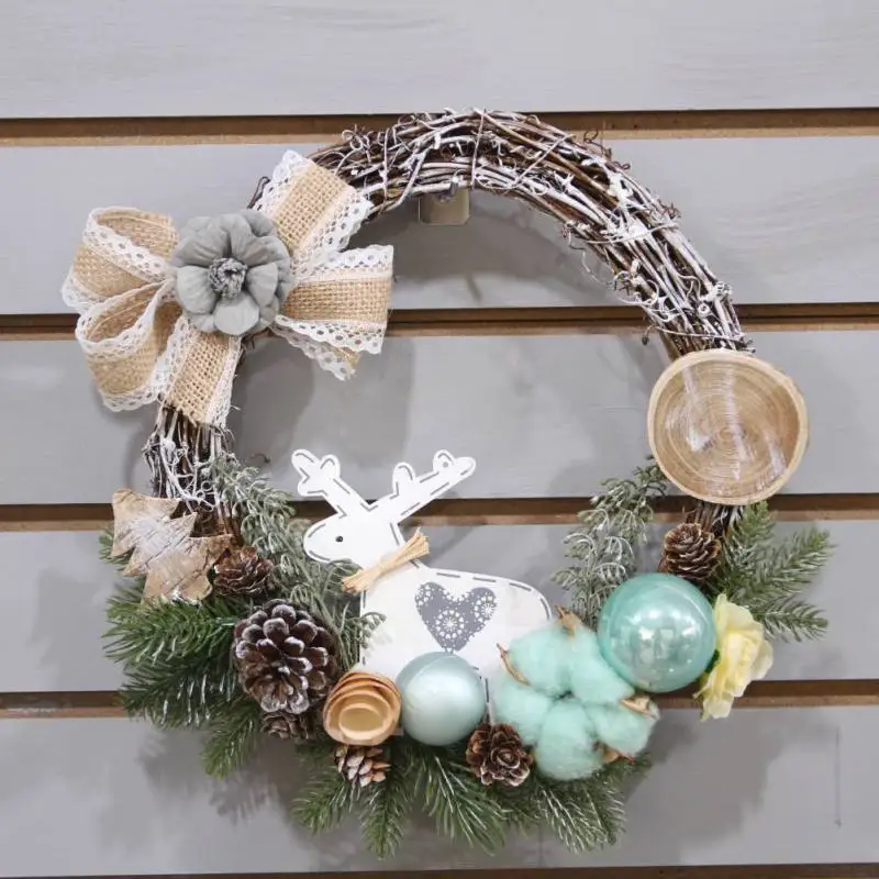 

Multi-styles Christmas Wreath Simulation Pine Flower Vine Circle Christmas Day Banquet Home Decorations For Door Wall