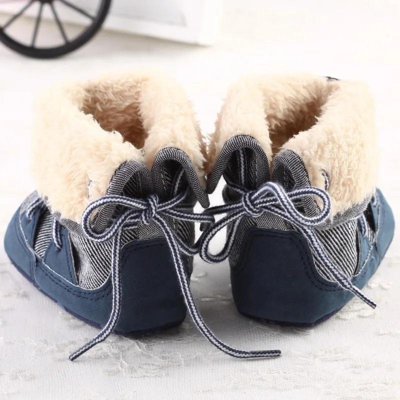 0-18months для маленьких мальчиков Теплые зимние ботинки Кружево до мягкая подошва Обувь младенческой Дети