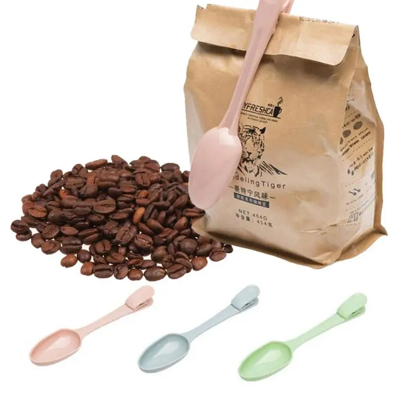 Plastic Coffee Scoop With Clip Sealing Tea Coffee Measuring Spoon