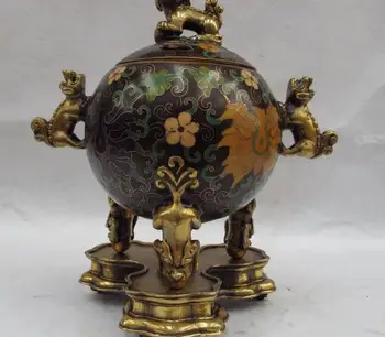 

10 China Old Brass Copper Cloisonne Fu Foo Dog Lion Palace Incense Burner Censer