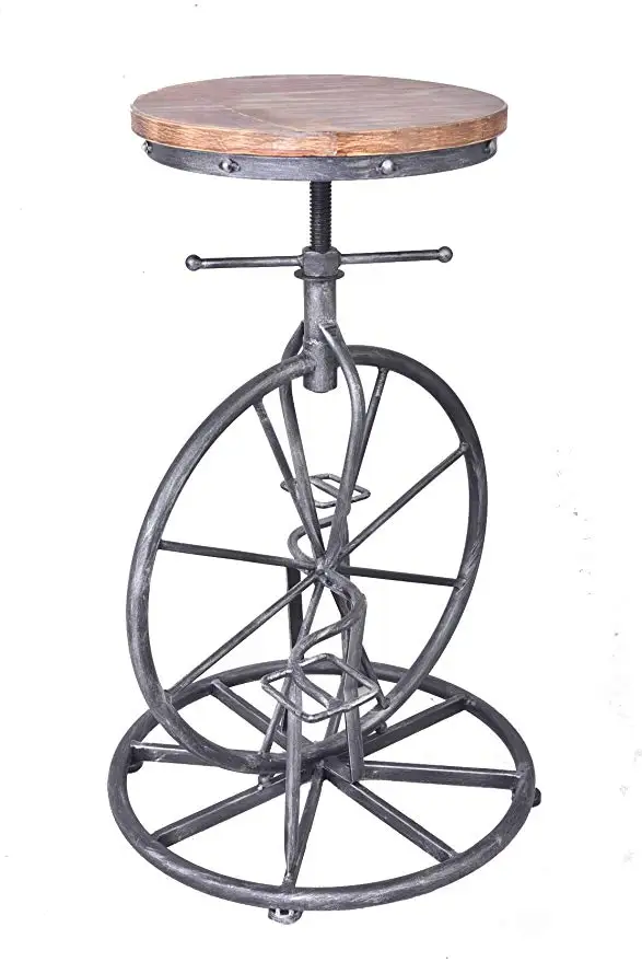 Topower Vintage Bar Stool Swivel Solid Wood seat Iron Retro Industrial Height Adjustable Bicycle Wheel Design Bar Chair Seat Topower Vintage Bar Stool Swivel Solid Wood seat Iron Retro Industrial Height Adjustable Bicycle Wheel Design Bar Chair Seat