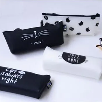 

GREENHOW PU Leather Pencil Case Classical Black And White Color Korea Stationery School Supplies Pencil Bags 0258