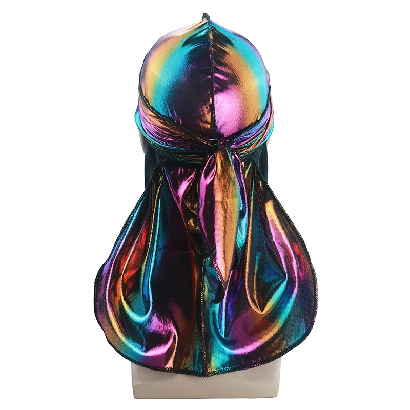 Men's Colorful Sparkly Durags Turban Bandanas Men Shiny Silky Durag