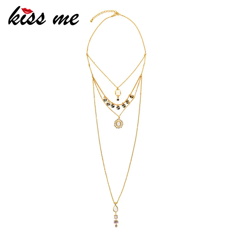 

KISS ME Gold Color Plating detachable Flower&Water Drop Shiny Crystals Resin Pendant Necklace For Women Fashion Jewelry