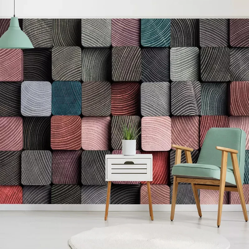 

Custom Wall Cloth 3D Nordic Abstract Cube Wood Grain Photo Mural Wallpaper Living Room TV Sofa Background Mural Papel De Parede