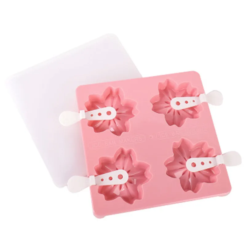 4 тюбика цветок Клубника Медведь следы мороженое модель DIY эскимо формы для дома и кухни - Цвет: Pink 1
