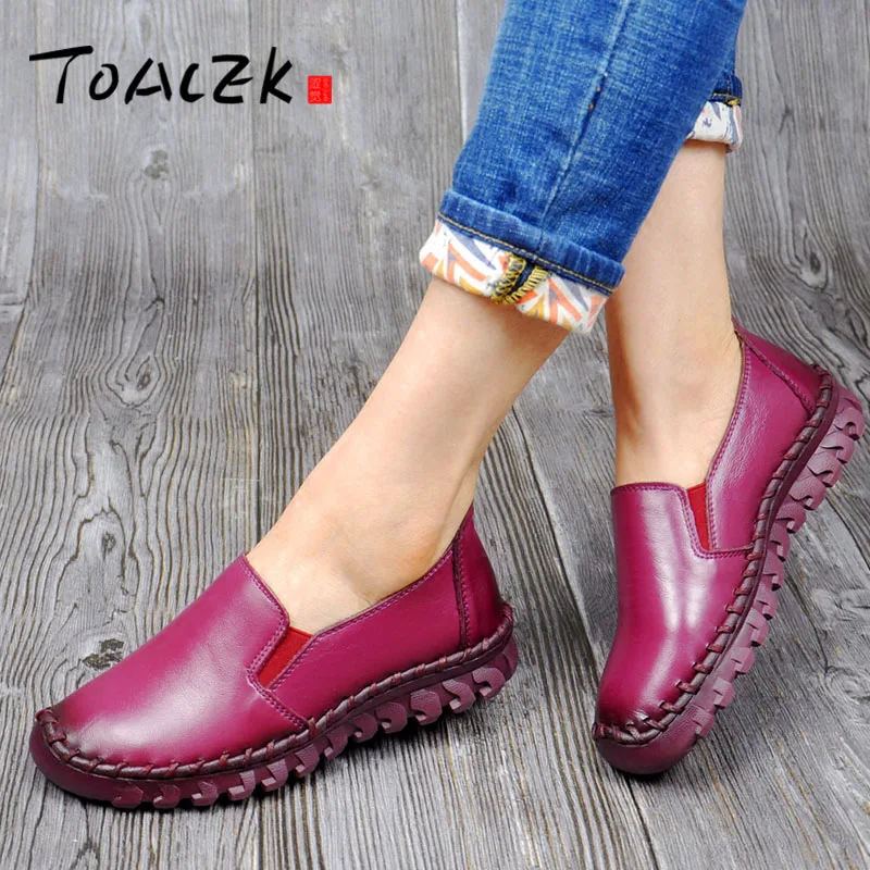 

Spring and autumn comfortable mother's shoes hand-stitched leather leisure lounger shoes with soft sole anti-slip maternity shoe