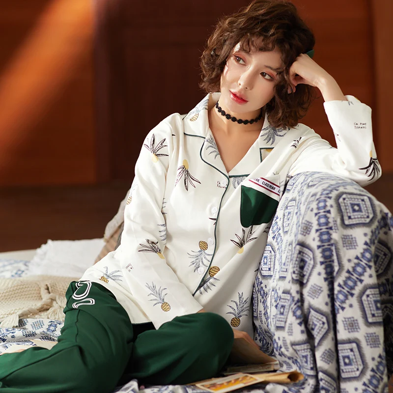 

BZEL Women's Pajamas Sets Long Sleeve Sleepwear Turn-down Collar Sleeo Lounge Lingerie Underwear Pyjamas Women Pijama Mujer 2PCS