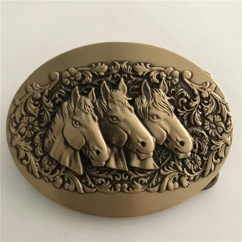 

Retail Men Belt Buckle High Quality 8*6cm Oval 3D Lace Horse Head Solid Brass Buckle for men Belt Head Fit 4cm Wide Belt