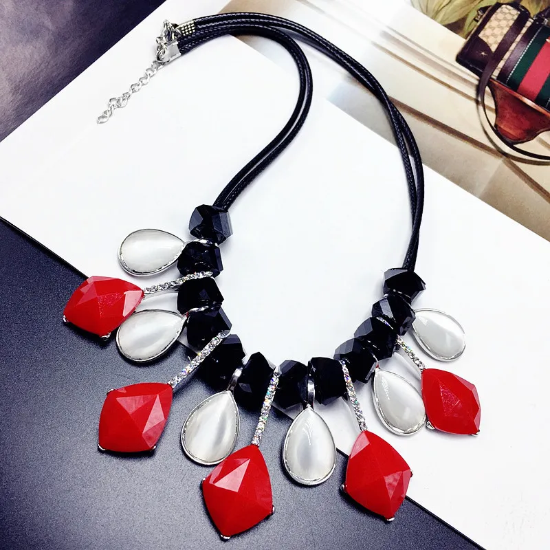 

Statement Black Red Opal Choker Necklace Women Fashion Jewelry Necklaces & Pendants Accessories Wholesale All Match