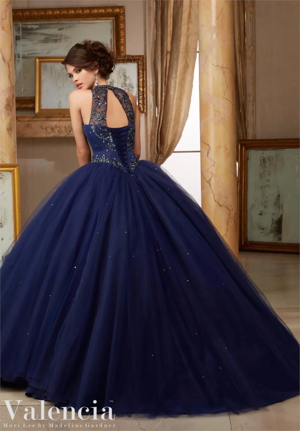 Navy Blue Red Quinceanera Dresses High Neck with Beaded Masquerade Ball Gowns Sweet 16 Dress Vestidos De 15 Anos