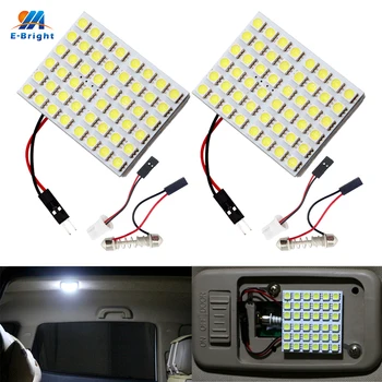 

YM E-Bright 2PCS Panel 5050 48 SMD 48 LED Car Light 12V Interior Lamps With T10 + Festoon Adapters Reading Lamp Super Bright